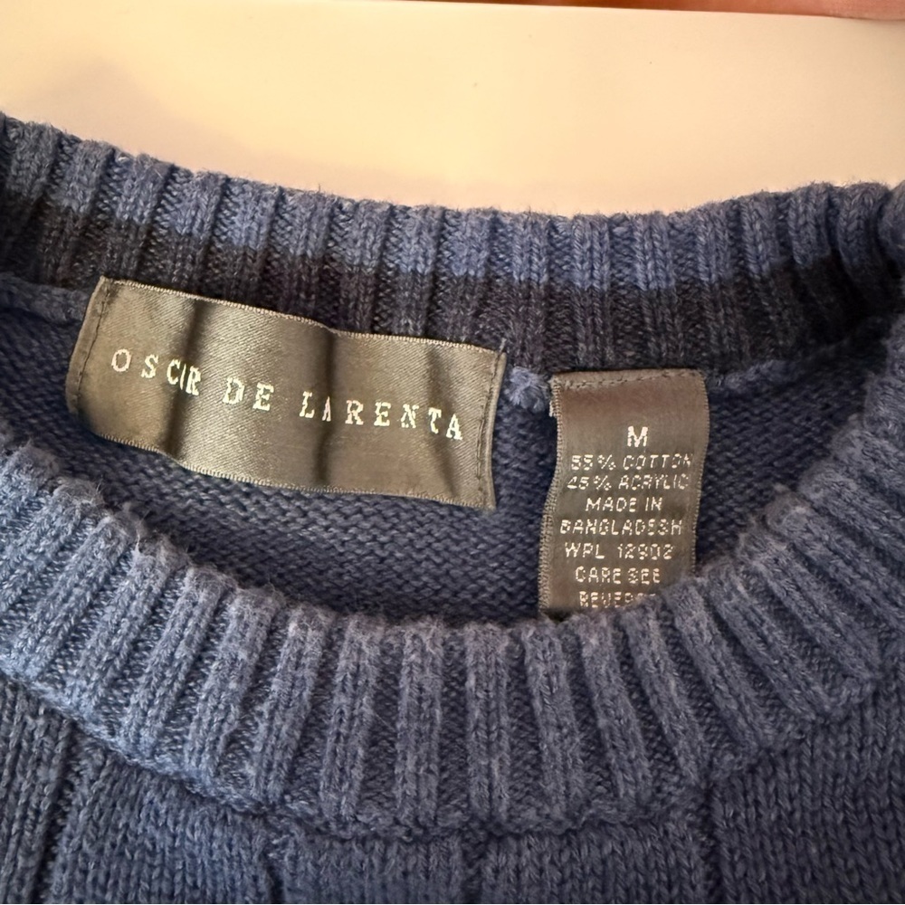 Oscar De Larenta Men's Blue Cable Knit Sweater vintage medium - Picture 4 of 6
